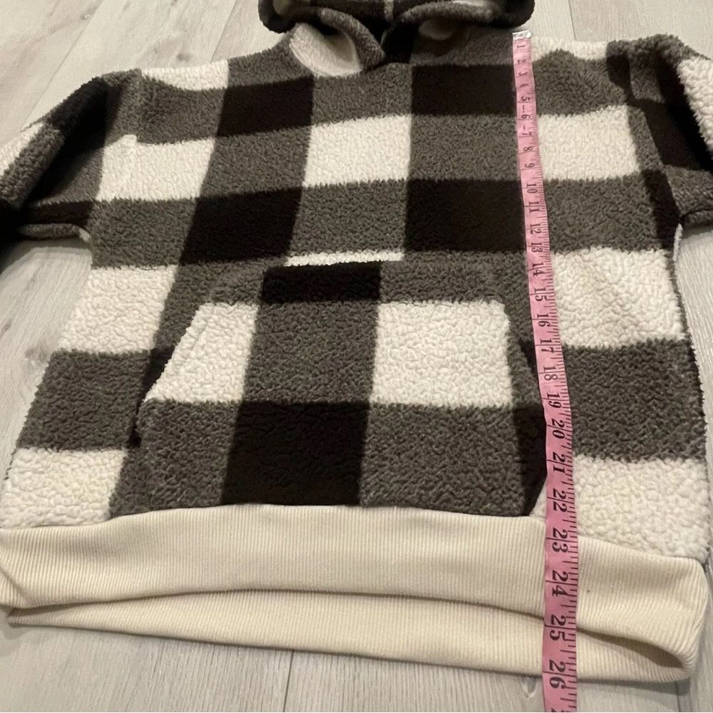 AMERICAN EAGLE Sherpa Fleece Black White Grey Checkered Pullover Hoodie M - Picture 7 of 9